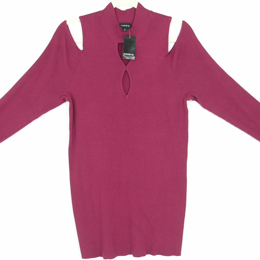 TORRID Pullover Mock Neck Cold Shoulder Fitted Sweater Red/Burgundy 2X 18-20